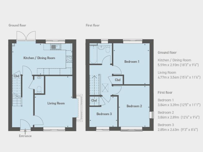 Floor plan, 3 bedroom house  - artist's impression subject to change